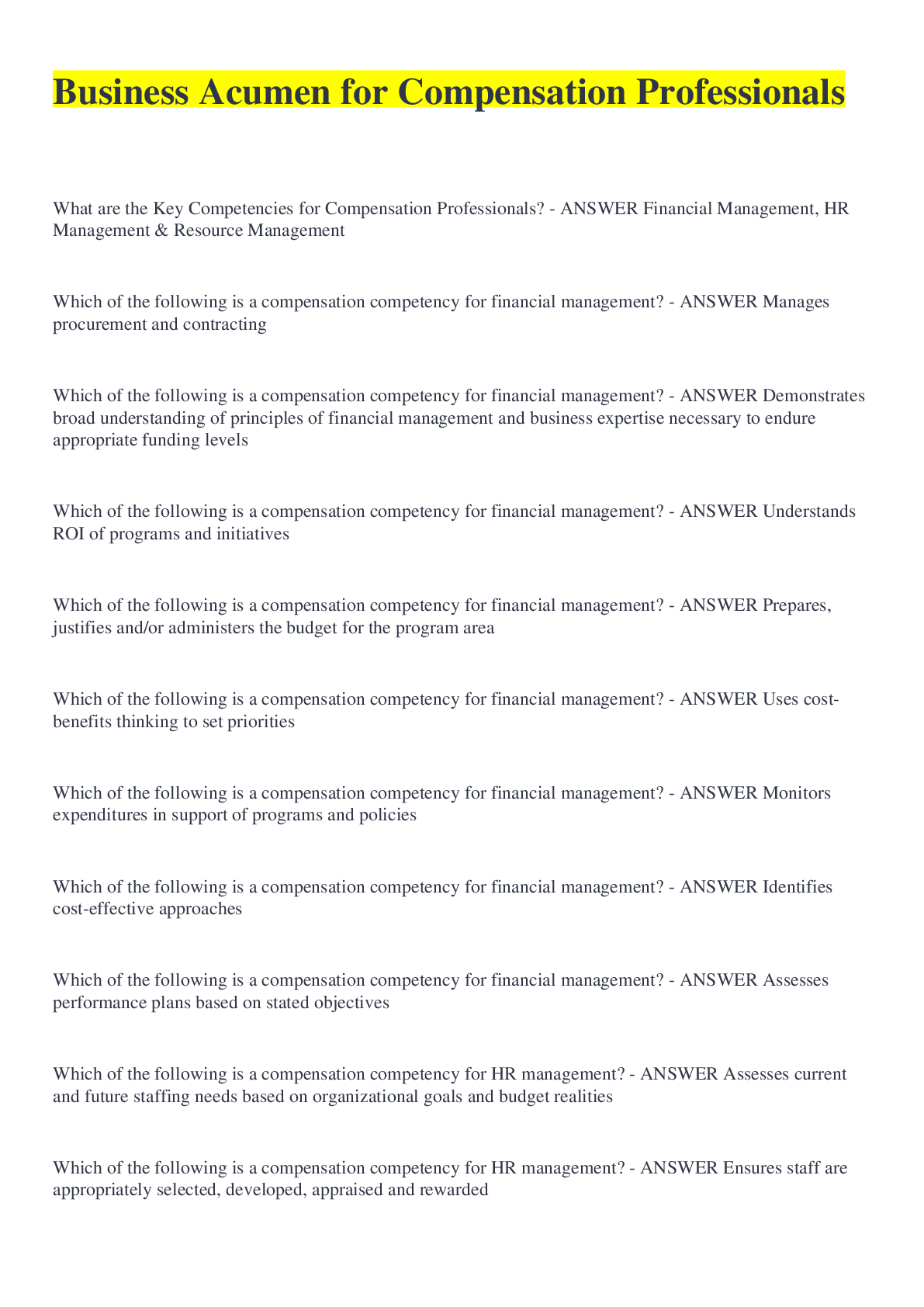 Preview image of Business Acumen for Compensation Professionals document